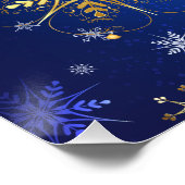 XMAS Blauwe Achtergrond met Golden Snowflakes Perfect Poster (Hoek)