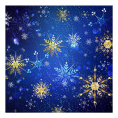 XMAS Blauwe Achtergrond met Golden Snowflakes Perfect Poster (Voorkant)