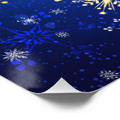 XMAS Blauwe Achtergrond met Golden Snowflakes Perfect Poster (Hoek)