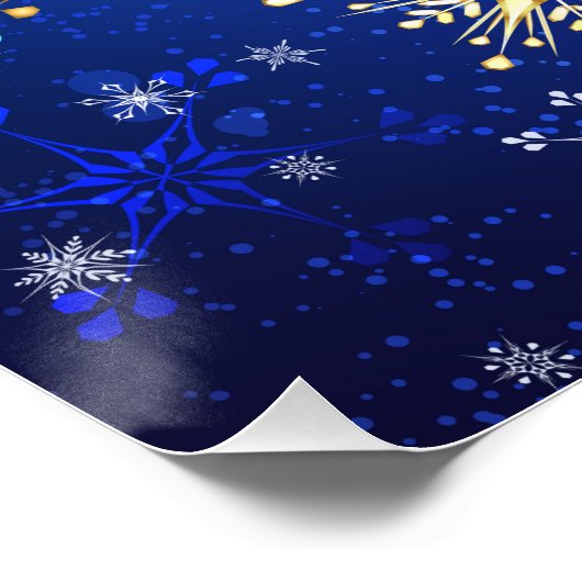 XMAS Blauwe Achtergrond met Golden Snowflakes Perfect Poster (Hoek)