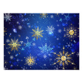XMAS Blauwe Achtergrond met Golden Snowflakes Perfect Poster (Voorkant)