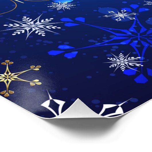 XMAS Blauwe Achtergrond met Golden Snowflakes Perfect Poster (Hoek)