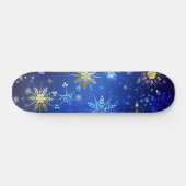 XMAS Blauwe Achtergrond met Golden Snowflakes Persoonlijk Skateboard (Horizontaal)