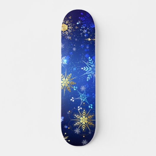 XMAS Blauwe Achtergrond met Golden Snowflakes Persoonlijk Skateboard (Voorkant)