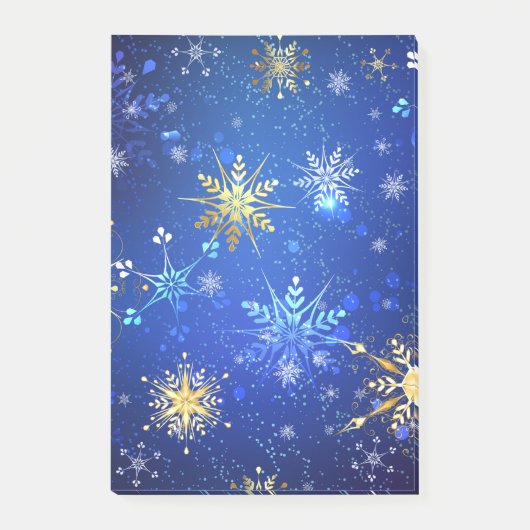 XMAS Blauwe Achtergrond met Golden Snowflakes Post-it® Notes (Voorkant)