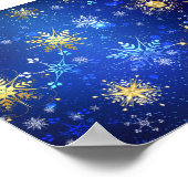 XMAS Blauwe Achtergrond met Golden Snowflakes Poster (Hoek)