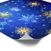 XMAS Blauwe Achtergrond met Golden Snowflakes Poster (Hoek)