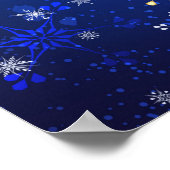XMAS Blauwe Achtergrond met Golden Snowflakes Poster (Hoek)
