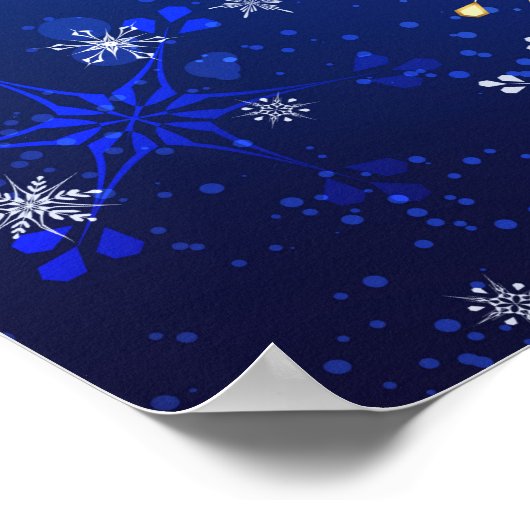 XMAS Blauwe Achtergrond met Golden Snowflakes Poster (Hoek)