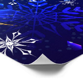 XMAS Blauwe Achtergrond met Golden Snowflakes Poster (Hoek)