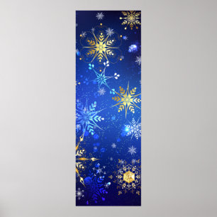 XMAS Blauwe Achtergrond met Golden Snowflakes Poster