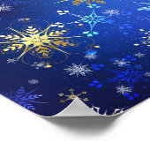 XMAS Blauwe Achtergrond met Golden Snowflakes Poster (Hoek)