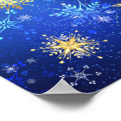 XMAS Blauwe Achtergrond met Golden Snowflakes Poster (Hoek)