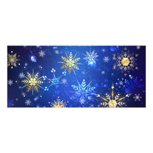 XMAS Blauwe Achtergrond met Golden Snowflakes Reclamekaart