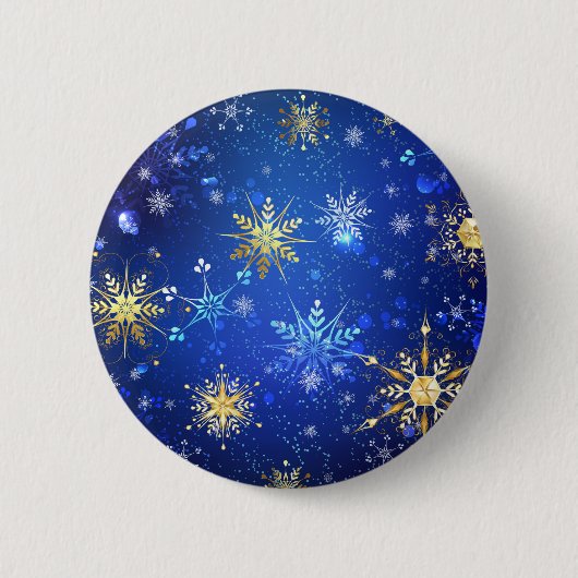 XMAS Blauwe Achtergrond met Golden Snowflakes Ronde Button 5,7 Cm (Voorkant)