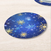 XMAS Blauwe Achtergrond met Golden Snowflakes Ronde Kartonnen Onderzetter (Gebogen)