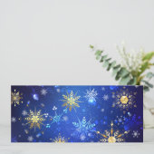 XMAS Blauwe Achtergrond met Golden Snowflakes Save The Date (Staand voorkant)