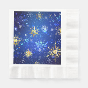 XMAS Blauwe Achtergrond met Golden Snowflakes Servet