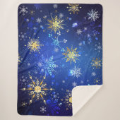 XMAS Blauwe Achtergrond met Golden Snowflakes Sherpa Deken (Voorkant)