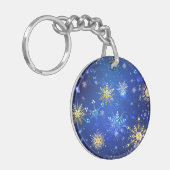 XMAS Blauwe Achtergrond met Golden Snowflakes Sleutelhanger (Voorkant Links)