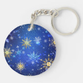 XMAS Blauwe Achtergrond met Golden Snowflakes Sleutelhanger (Achterkant)