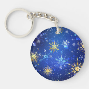 XMAS Blauwe Achtergrond met Golden Snowflakes Sleutelhanger
