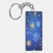 XMAS Blauwe Achtergrond met Golden Snowflakes Sleutelhanger (Voorkant Links)