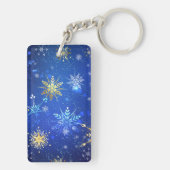 XMAS Blauwe Achtergrond met Golden Snowflakes Sleutelhanger (achterkant)