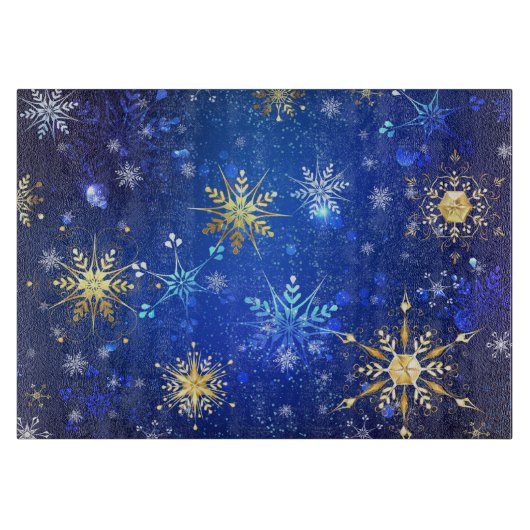 XMAS Blauwe Achtergrond met Golden Snowflakes Snijplank (Voorkant)
