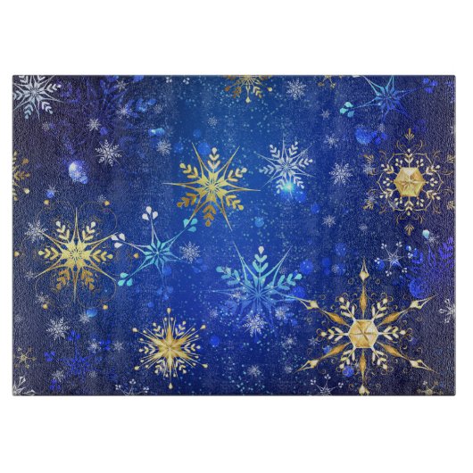 XMAS Blauwe Achtergrond met Golden Snowflakes Snijplank (Voorkant)