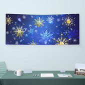 XMAS Blauwe Achtergrond met Golden Snowflakes Spandoek (Beurs)