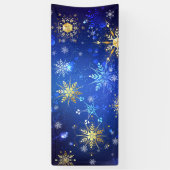 XMAS Blauwe Achtergrond met Golden Snowflakes Spandoek (Verticaal)