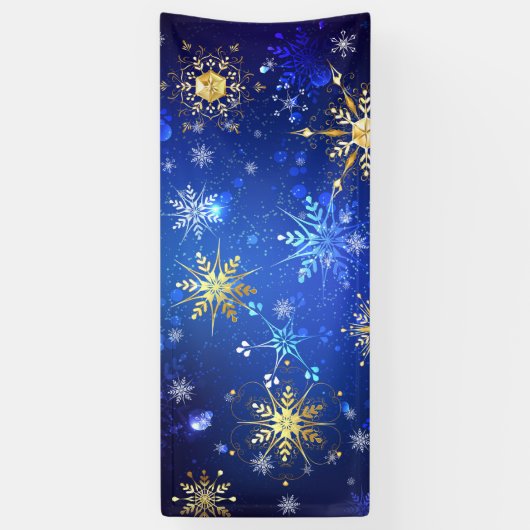 XMAS Blauwe Achtergrond met Golden Snowflakes Spandoek (Verticaal)