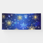 XMAS Blauwe Achtergrond met Golden Snowflakes Spandoek (Horizontaal)