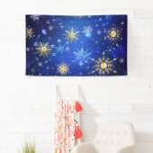 XMAS Blauwe Achtergrond met Golden Snowflakes Spandoek (Insitu)