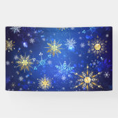 XMAS Blauwe Achtergrond met Golden Snowflakes Spandoek (Horizontaal)