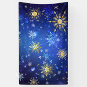 XMAS Blauwe Achtergrond met Golden Snowflakes Spandoek (Verticaal)