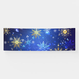XMAS Blauwe Achtergrond met Golden Snowflakes Spandoek