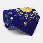 XMAS Blauwe Achtergrond met Golden Snowflakes Stropdas (Opgerold)
