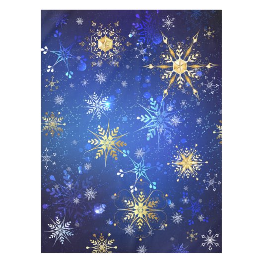 XMAS Blauwe Achtergrond met Golden Snowflakes Tafelkleed (Voorkant)