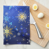 XMAS Blauwe Achtergrond met Golden Snowflakes Theedoek (Quarter Fold)