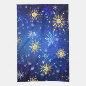 XMAS Blauwe Achtergrond met Golden Snowflakes Theedoek (Verticaal)