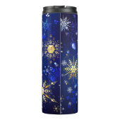 XMAS Blauwe Achtergrond met Golden Snowflakes Thermosbeker (Achterkant)