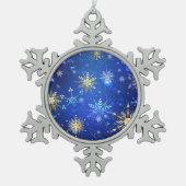 XMAS Blauwe Achtergrond met Golden Snowflakes Tin Sneeuwvlok Ornament (Voorkant)