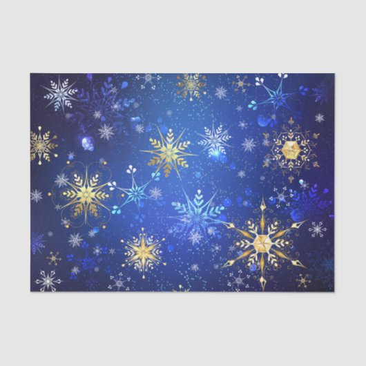 XMAS Blauwe Achtergrond met Golden Snowflakes Tissuepapier (Voorkant)