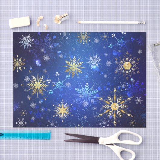 XMAS Blauwe Achtergrond met Golden Snowflakes Tissuepapier (Craft)
