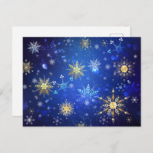XMAS Blauwe Achtergrond met Golden Snowflakes Uitnodiging Briefkaart (Voorkant / Achterkant)