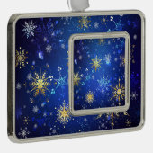XMAS Blauwe Achtergrond met Golden Snowflakes Verzilverd Omlijst Ornament (Rechts)