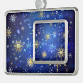 XMAS Blauwe Achtergrond met Golden Snowflakes Verzilverd Omlijst Ornament (Links)