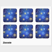 XMAS Blauwe Achtergrond met Golden Snowflakes Vierkante Sticker (Vel)